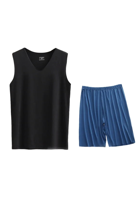 Pajamas for Men Sets 2 Piece Sleeveless V Neck Tank Tops Shorts Soft Pjs Sleepwear