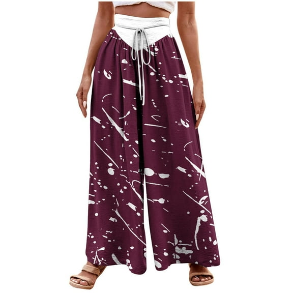 SHTXOZHI Palazzo Pants for Women High Waisted Drawstring Pants Wide Leg Print Beach Trousers
