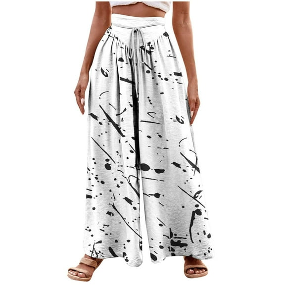 SHTXOZHI Palazzo Pants for Women High Waisted Drawstring Pants Wide Leg Print Beach Trousers