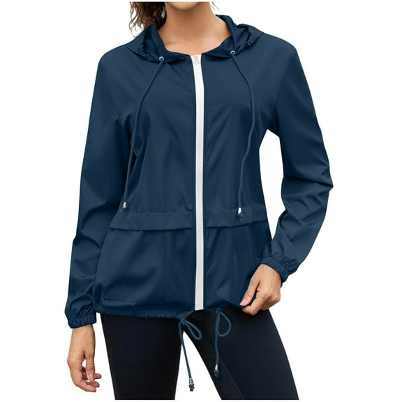 SHTXOZHI Rain Jacket Women Windbreaker Hooded Jackets Lightweight Waterproof Hiking Coats
