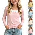 thumbnail image 1 of SHTXOZHI Ruffled Crew Neck Tee Shirts for Girls Long Sleeve Party Tops Outdoor Casual Fall Winter Basic Layering Blouses, 1 of 5