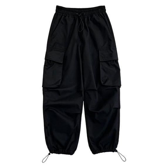 SHTXOZHI School Uniform Cargo Pants for Boys Adjustable Drawstring Elastic Pants Outdoor Sport Bottoms with Pockets