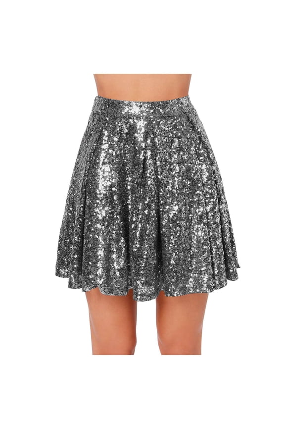 Sequin Skirt for Women High Waisted Sparkly Glitter A-Line Ruffle Casual Dance Skirt