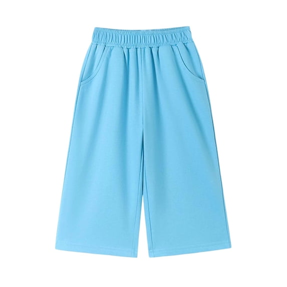 SHTXOZHI Soft Pants for Kids Wide Leg Comfortable Elastic Waist Pants Loose Solid Color Casual Vacation Bottoms