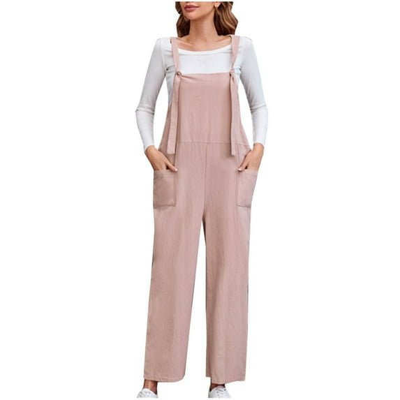SHTXOZHI Summer Overalls for Women Wide Leg Pant Jumpsuit with Pockets Sleeveless Adjustable Strap Rompers