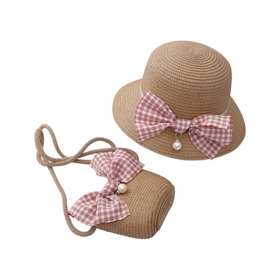 SHTXOZHI Summer Straw Hat for Girls Wide Brim Beach Hat Toddler Kids Cute Sun Hat with Bags