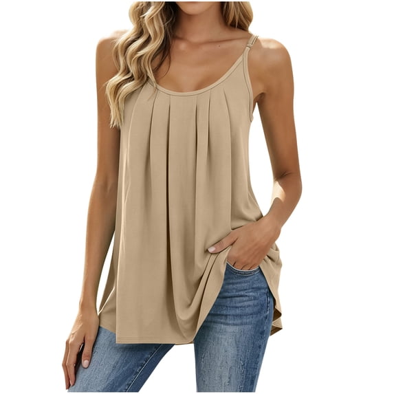 SHTXOZHI Tank Tops for Women Spaghetti Straps Tanks Plus Size Casual Pleated Scoop Neck Loose Sleeveless Tank Tops