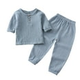 thumbnail image 1 of SHTXOZHI Toddler Baby Boys Girls Summer Clothes 2Pcs Set Short Sleeve Button Tops and Elastic Waist Pants, 1 of 7