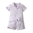 thumbnail image 1 of SHTXOZHI Toddler Baby Boys Summer Clothes Button Down Short Sleeve Shirts Elastic Waist Shorts with Pocket Set, 1 of 6