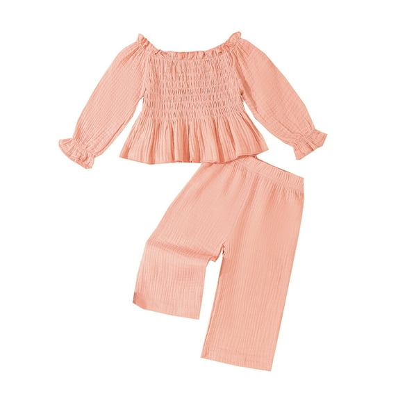 SHTXOZHI Toddler Baby Girl 2Pcs Outfits Solid Color Long Sleeve Top Pants Set Fall Winter Clothes