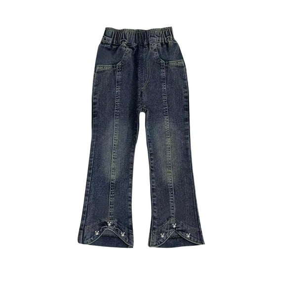 SHTXOZHI Toddler Baby Girls Elastic Waist Jeans Kids Flared Denim Pants Bell Bottom Trousers