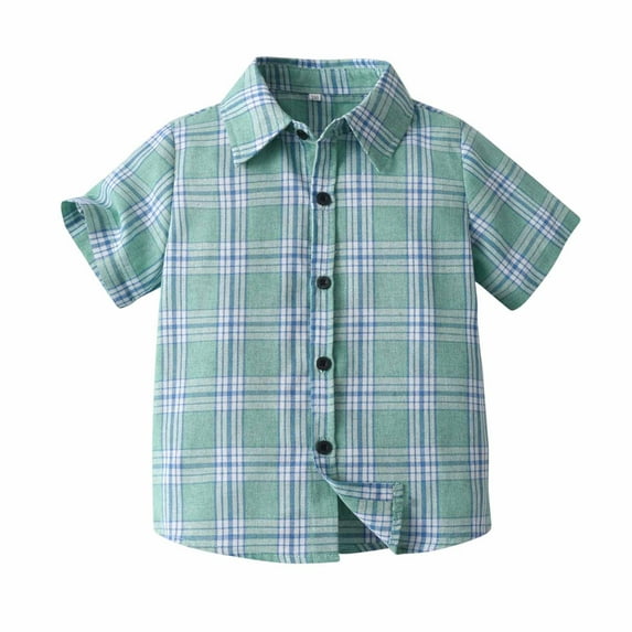 SHTXOZHI Toddler Boys Short Sleeve Plaid Shirt Kids Button Down Formal Uniform Shirts for 3-9 Years