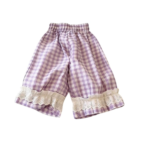 SHTXOZHI Toddler Girls Cute Pants Lace Ruffle Trim Elastic Waisted Pants Lightweight Breathable Print Loose Casual Bottoms
