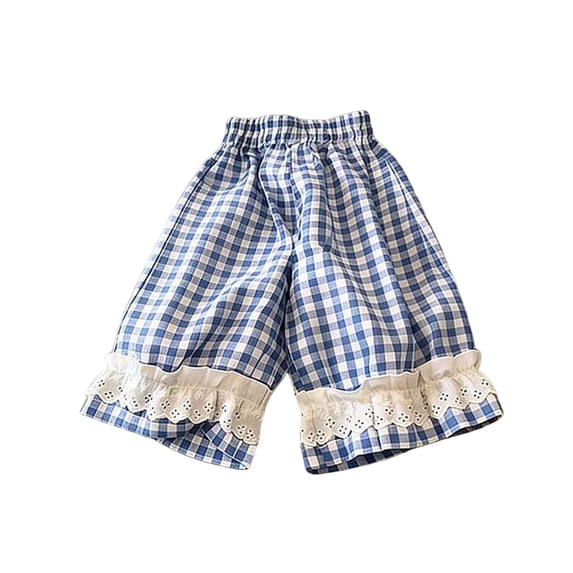 SHTXOZHI Toddler Girls Cute Pants Lace Ruffle Trim Elastic Waisted Pants Lightweight Breathable Print Loose Casual Bottoms