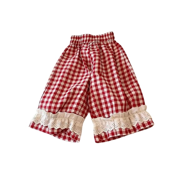 SHTXOZHI Toddler Girls Cute Pants Lace Ruffle Trim Elastic Waisted Pants Lightweight Breathable Print Loose Casual Bottoms
