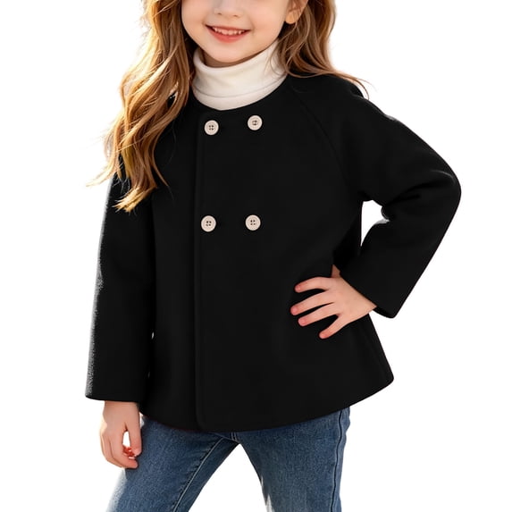 SHTXOZHI Toddler Girls Double Button Down Jackets Long Sleeve Fashion Cute Coat Solid Color Casual Outerwear Top