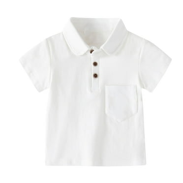 SHTXOZHI Toddler Kids Boy Girl Short Sleeve Collar Button Shirts with Pocket Summer Casual Solid Color Tee Tops