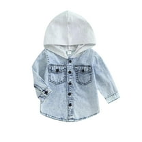 SHTXOZHI Toddler Kids Boys Girls Hooded Denim Coat Long Sleeve Button Down Jean Jacket for 1-5Y