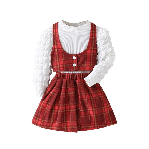SHTXOZHI Toddler Kids Girls 3 Piece Clothing Set Long Sleeve Tops Button Down Vest Elastic Waist Skirts 2-8 Years