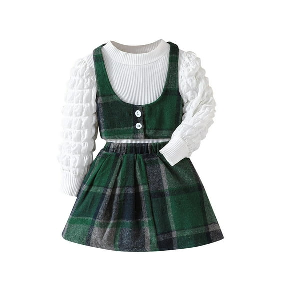 SHTXOZHI Toddler Kids Girls 3 Piece Clothing Set Long Sleeve Tops Button Down Vest Elastic Waist Skirts 2-8 Years