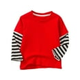 thumbnail image 1 of SHTXOZHI Toddler Kids Striped Color Block Shirts Boys Girls Patchwork Long Sleeve Crewneck Tee Tops, 1 of 3
