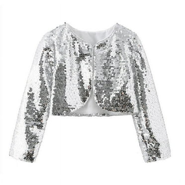 SHTXOZHI Toodler Kids Girl's Sequin Cardigan Long Sleeve Sparkly Cover Up Tops Jacket 3-8 Years