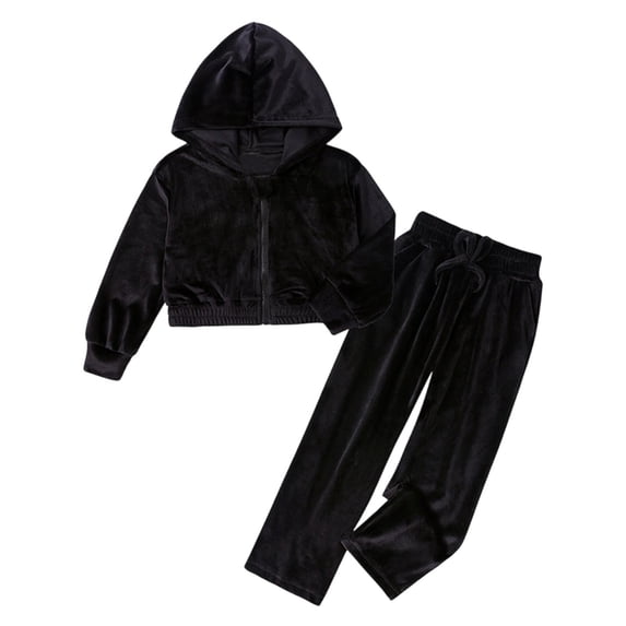 SHTXOZHI Velvet Outfits for Girls Cropped Long Sleeve Tops Matching Wide Leg Pants Shiny Loungewear 2 Piece Sets