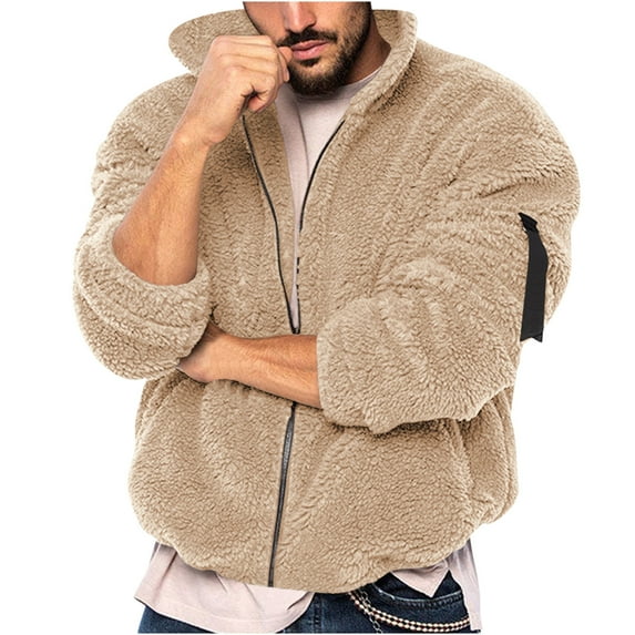 SHTXOZHI Winter Jackets for Men Fuzzy Fleece Zip Up Coats Sherpa Plush Warm Hooded Outerwear