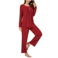thumbnail image 1 of SHTXOZHI Women 2 Piece Lounge Sets Long Sleeve Button Ruffle Shirt Wide Leg Pants Sleepwear Set, 1 of 6