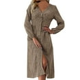 thumbnail image 1 of SHTXOZHI Women Button Down Long Sleeve Midi Dress V Neck Print Ruffle A-Line Dress with Slit, 1 of 5