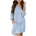 thumbnail image 1 of SHTXOZHI Women Button Down Striped Shirt Dresses with Pocket Casual Fall Long Sleeve Blouse Tops, 1 of 7