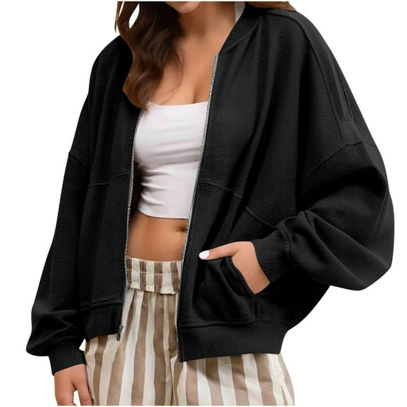 SHTXOZHI Women Casual Jacket Zip Up Lightweight Fall Fashion Coats with Pockets Outerwear