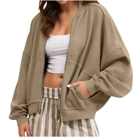 SHTXOZHI Women Casual Jacket Zip Up Lightweight Fall Fashion Coats with Pockets Outerwear