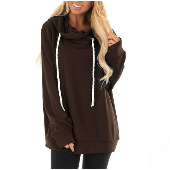 SHTXOZHI Women Drawstring Hoodies Long Sleeve Causal Sweatshirts Solid Color Loose Tunic Tops