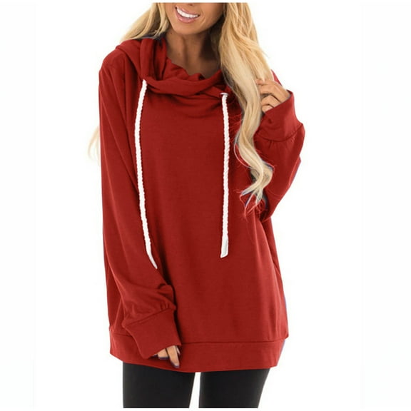 SHTXOZHI Women Drawstring Hoodies Long Sleeve Causal Sweatshirts Solid Color Loose Tunic Tops