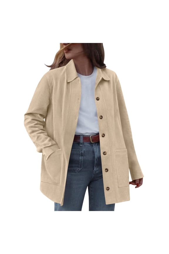 Women Long Sleeve Button Down Shacket Jackets Fall Casual Coat Outerwear with Pockets