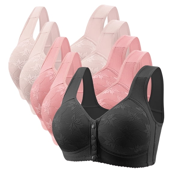 SHTXOZHI Women No Underwire Front Closure Push Up Bra Full Coverage Breathable Bra 5 Pack