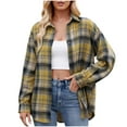 thumbnail image 1 of SHTXOZHI Women Plaid Shirts Long Sleeve Button Down Fall Casual Jacket Color Block Trendy Tops, 1 of 3