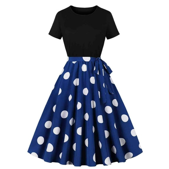 SHTXOZHI Women Short Sleeve Vintage Party Formal Dress A-Line Ruffle Crewneck Print Dress