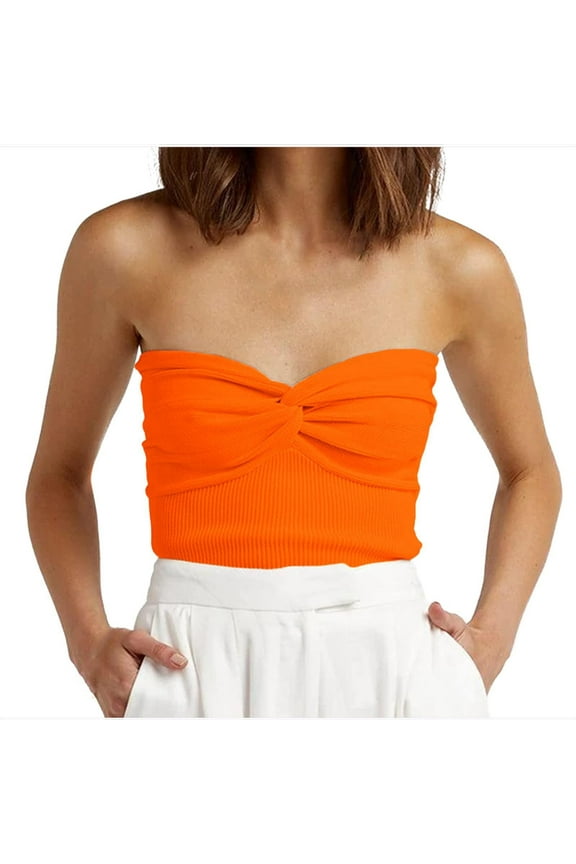Women Summer Knot FrontSleeveless Backless Going Out Shirts Off Shoulder Strapless Tank Tops