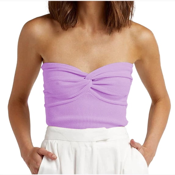 SHTXOZHI Women Summer Knot FrontSleeveless Backless Going Out Shirts Off Shoulder Strapless Tank Tops