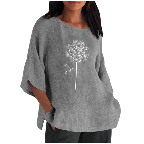 SHTXOZHI Women T-Shirts Summer Short Sleeve Crewneck Tops Side Split Loose Print Shirts Trendy