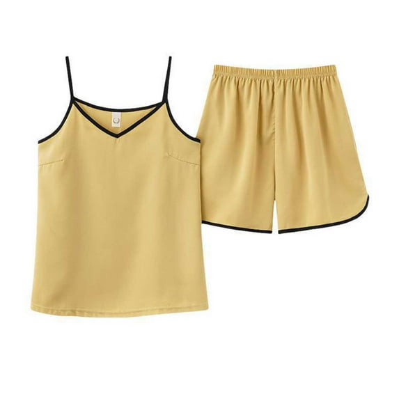 SHTXOZHI Women's 2 Piece Lounge Outfits Summer Sleeveless Spaghetti Strap V Neck Tops Shorts Sets