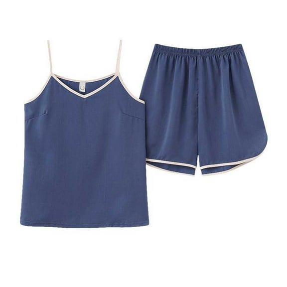 SHTXOZHI Women's 2 Piece Lounge Outfits Summer Sleeveless Spaghetti Strap V Neck Tops Shorts Sets