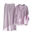 thumbnail image 1 of SHTXOZHI Women's 2 Piece Outfits Cotton Linen Long Sleeve Button Down Shirts Wide Leg Pants Set, 1 of 5