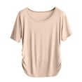 thumbnail image 1 of SHTXOZHI Women's Basic Tees Summer Short Sleeve Ruched Shirts Crewneck Solid Color Casual Tops, 1 of 7