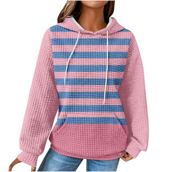 SHTXOZHI Women's Casual Fall Sweatshirts Drawstring Long Sleeve Shirt Color Block Pullover Tops with Pockets