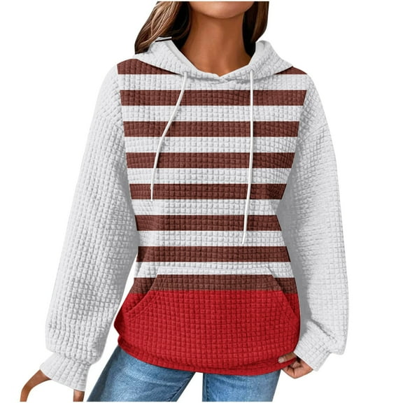 SHTXOZHI Women's Casual Fall Sweatshirts Drawstring Long Sleeve Shirt Color Block Pullover Tops with Pockets