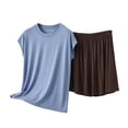 thumbnail image 1 of SHTXOZHI Women's Crew Neck Pajamas Set Plus Size Loose Sleepwear Solid Color Homewear Elastic Short Loungewear, 1 of 5