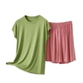 thumbnail image 1 of SHTXOZHI Women's Crew Neck Pajamas Set Plus Size Loose Sleepwear Solid Color Homewear Elastic Short Loungewear, 1 of 5